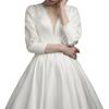 Abito da sposa leggero francese temperamento da sposa semplice retrò sottile raso vestito a porta manica lunga scollo a V abito principale da sposa