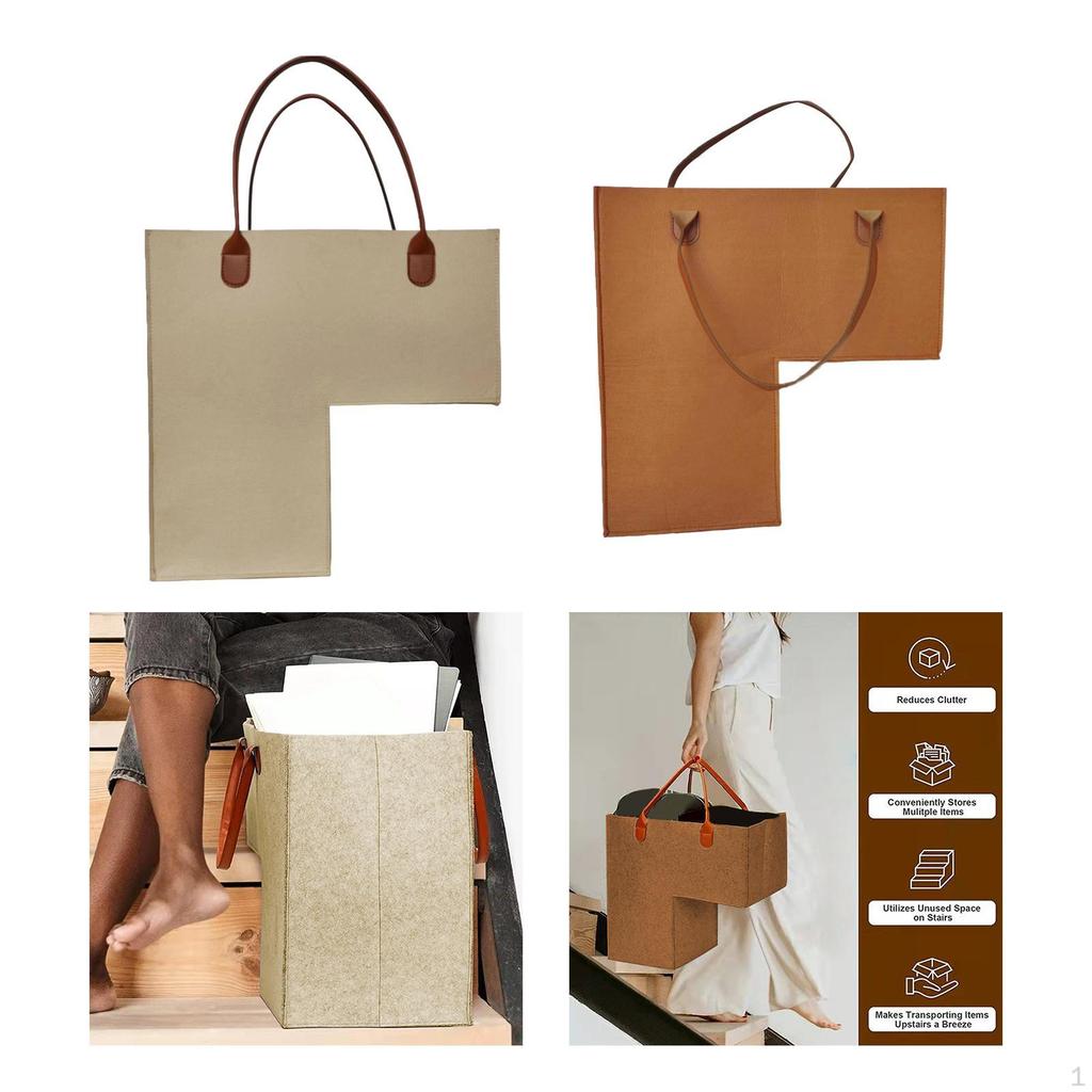 2Pieces Stair Basket Premium Felt Internal Support Organizing with Handles for Wooden Stairs Toys