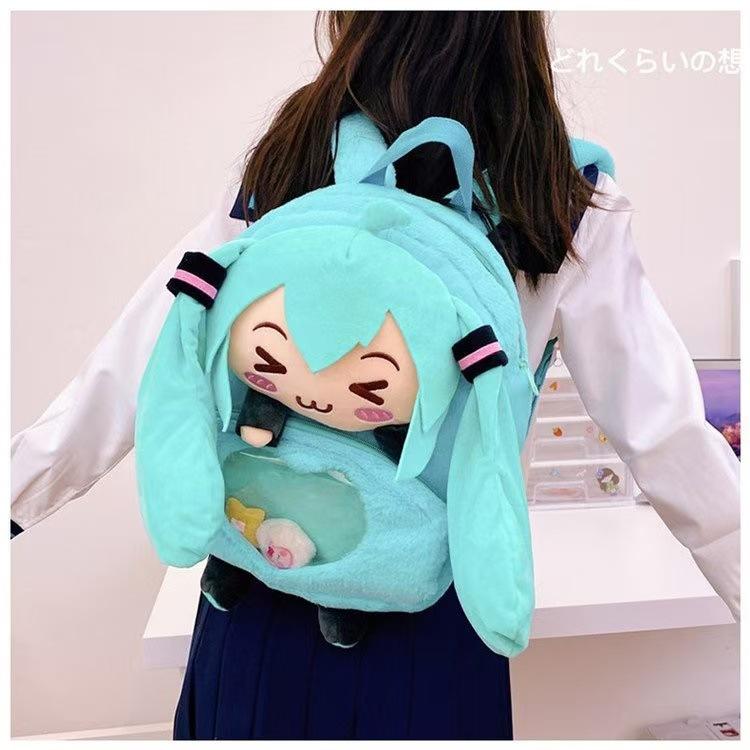 New  Cute Cartoon Future Girl Hatsune Miku Plush Shoulder Pain Bag Doll Backpack Large Bag Double Shoulder Bag