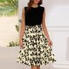 Women's Fashion Casual Lace-up Sleeveless Round Neck Splicing Short Dress