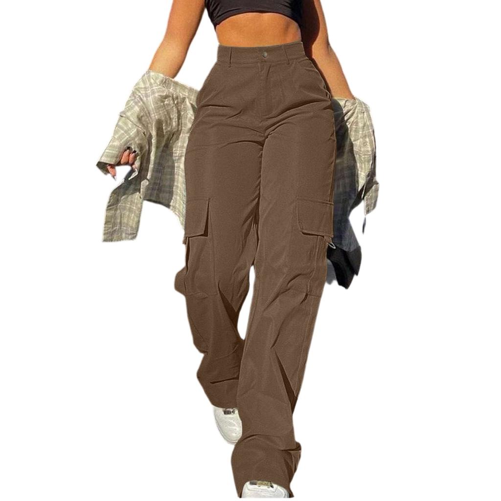 Women's Casual Lightweight Hiking Pants High Waist Beltless Straight Leg Loose 4 Pockets  Cargo Pants