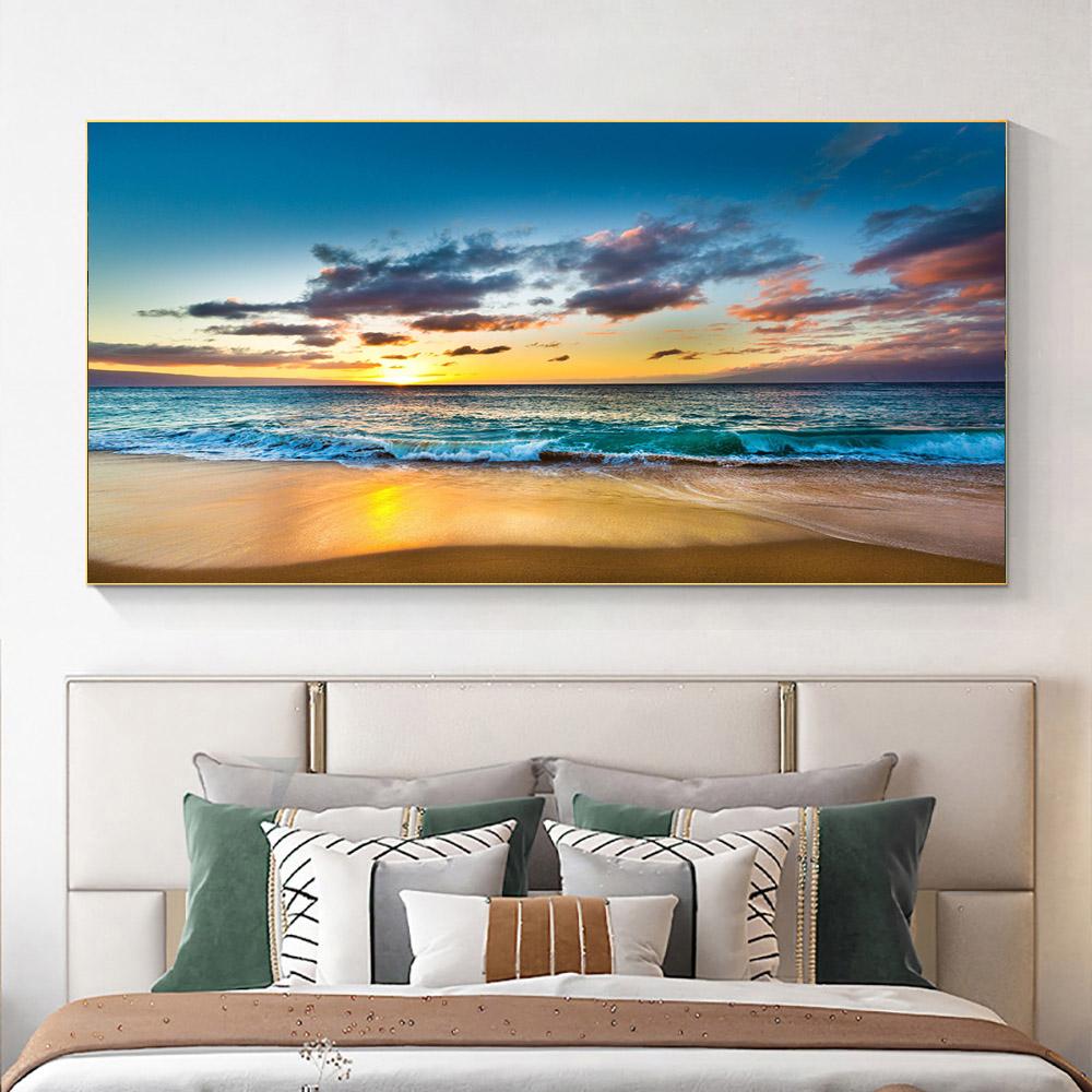 Modern Sea Wave Beach Sunset Landscape Canvas Painting Nature Seascape Posters and Prints Wall Art Pictures Home Decor