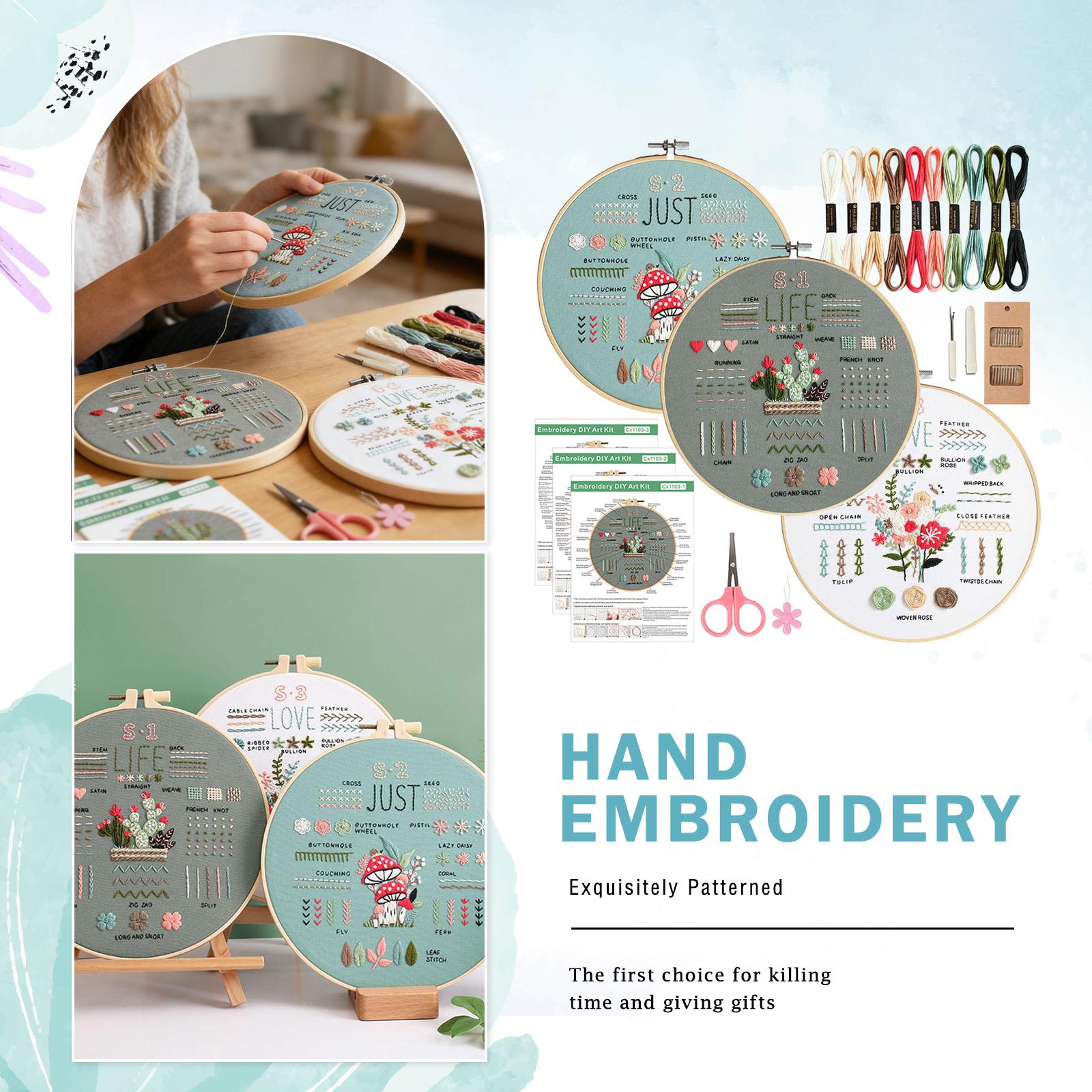 

DIY 3D Embroidery Craft For Beginners: Fabric Embroidery Material Kit, 20cm Embroidery Hoop ,Not A Finished 30cm Fabric,, Four,Piece Set One Size білий