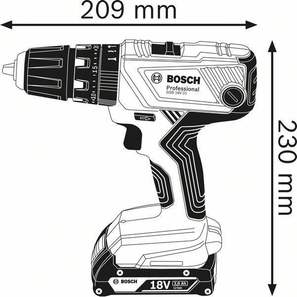 Bosch Professional GSB 18V- 21 Impact Drill + 2 2.0Ah Batteries + GAL 1820 Charger - 06019H1109