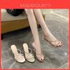 High Heel Slipon Sandals With Water Drilled Embellishments For Summer Wear