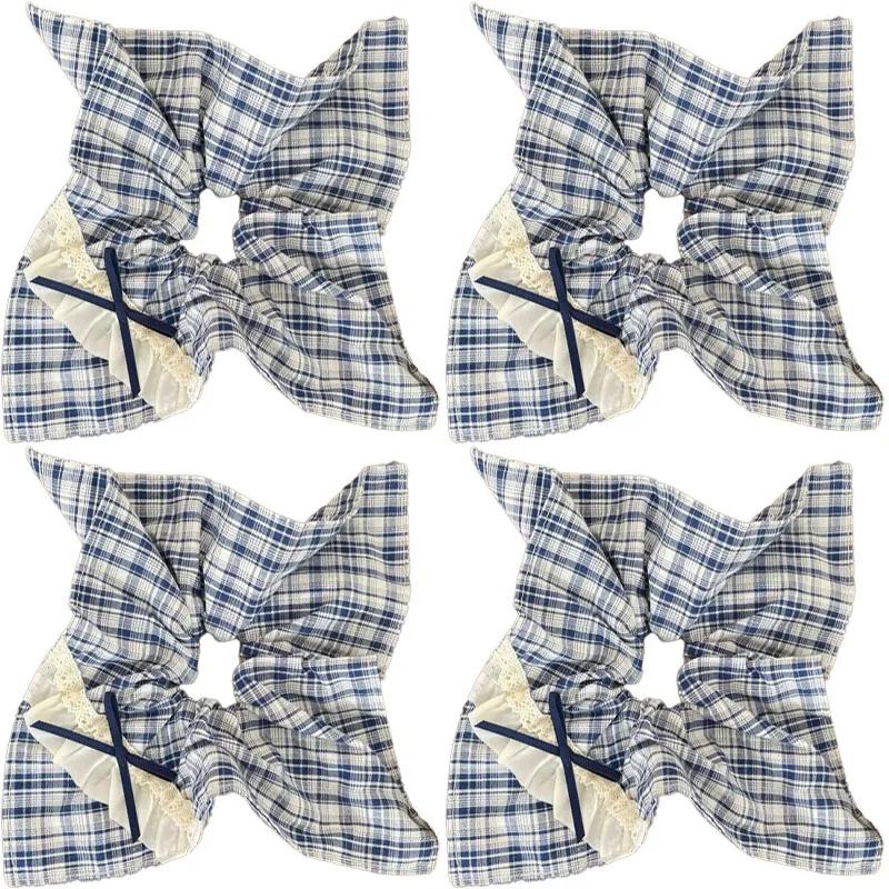 Blueberry Tone Plaid Lace Bow Hair Ring Girl Fashion Versatile Scrunchie Hair Accessories Hair Tie