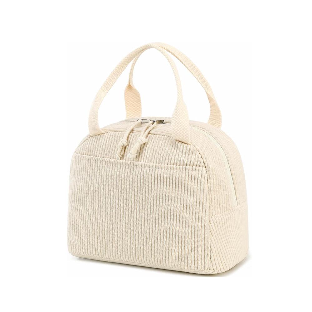Corduroy Large-Capacity Insulated Lunch Bag for Women - Portable, Heat-Preserving Bento Tote