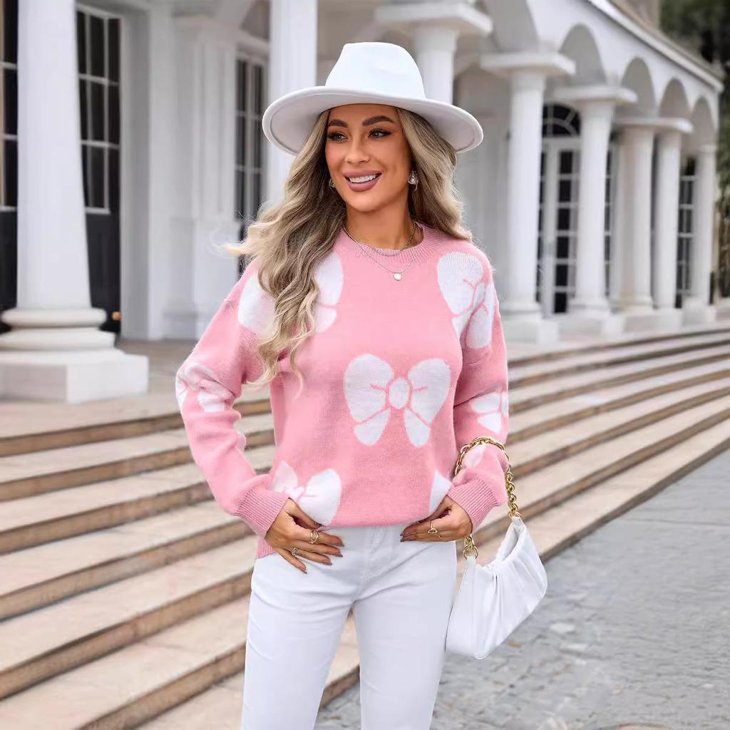 2026 Spring Women's Plus Size Bowknot Loose Sweater Pullover Knitwear
