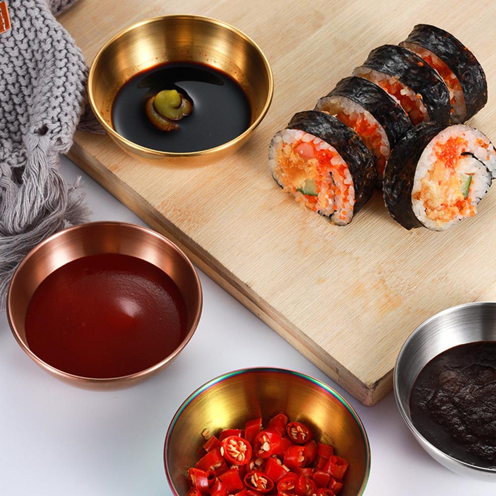 5 Pcs Container Seasoning Dish Child Circle Tray Tomato Sauce Serving Bowls Stainless Steel Round Platter Small Appetizer Plate