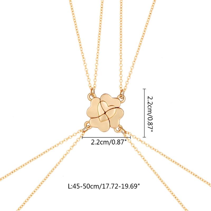 4 Piece Four Leaf Clover Stitching Necklace Magnet Stone BFF Friendship Heart Pendant Chain Choker Necklace Jewelry