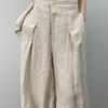 Spring and Autumn Women's Casual Pleated Wide Leg Pants Linen Texture Loose High Waist Trousers