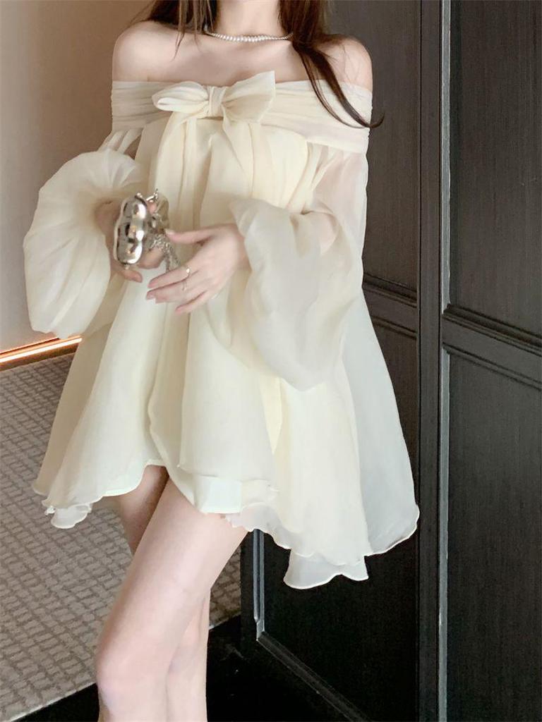 Elegant One-Shoulder Chiffon Dress - Summer Loose Fit, Slimming Short Skirt