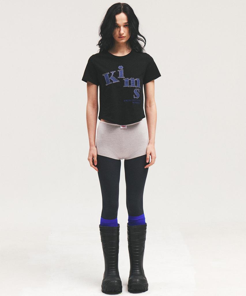 Kimseupeulesikoteunmakes Messy Denim Applique Tee Black
