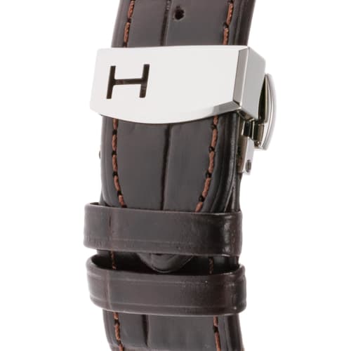 Hamilton VENTURA Men's 34.7mm Automatic Watch with Beige Dial, Stainless Steel, Sapphire Crystal, and Brown Leather Strap, H24515521, Swiss Brand.