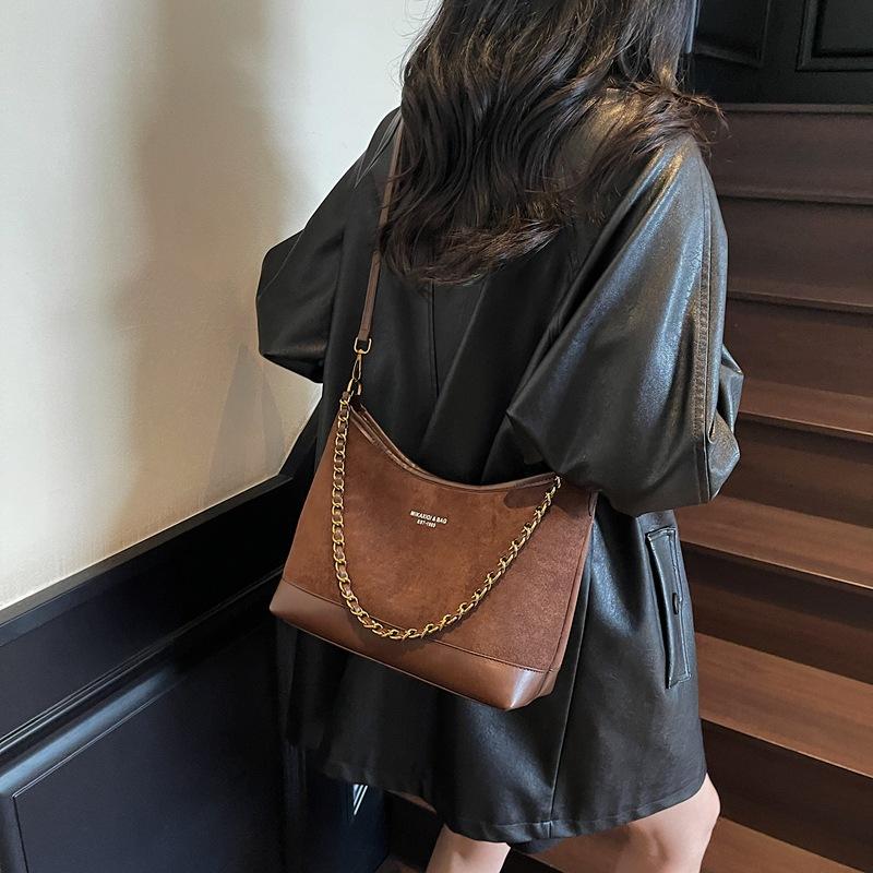 Suede tote bag women's fashion retro shoulder bag large capacity commuter messenger bag