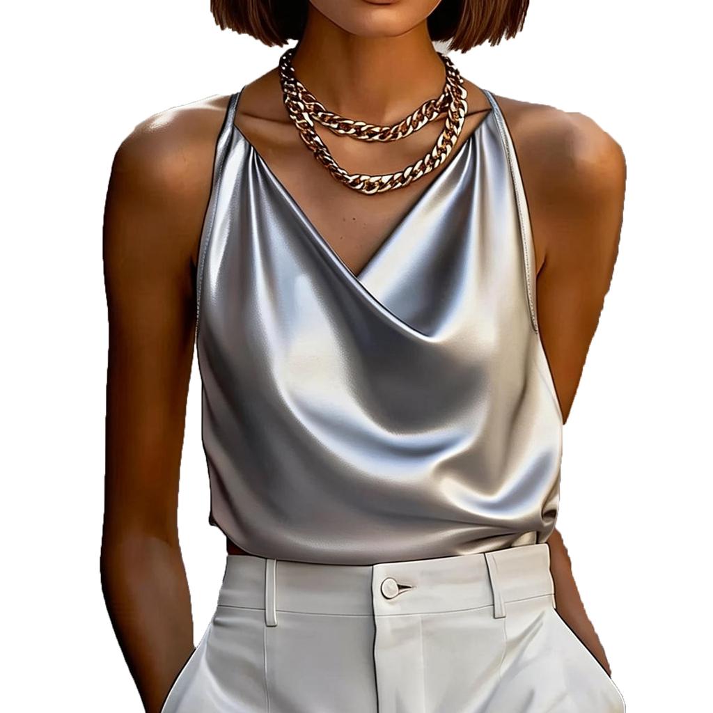 Dámský módní jednobarevný top bez rukávů