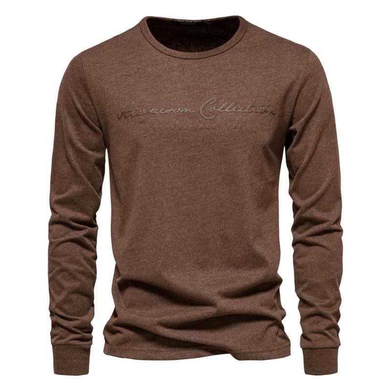 Cotton Long Sleeve Men's T-shirt Solid Color Letter Print Casual T Shirts for Men New Spring Tops Tee Men Clothing