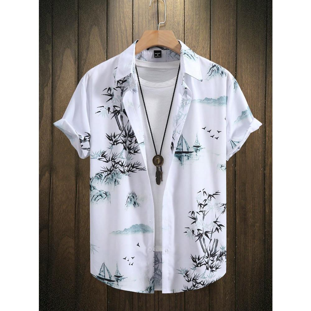 Men's Summer Designer Shirt 3D Ancient Style Plum Blossom Print Hawaiian Shirt Short Sleeve Floral Fashion Retro