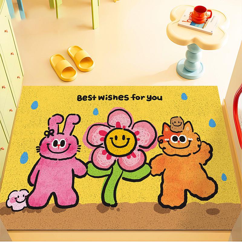 Cute Pink Rabbit Entrance Mat - Cuttable Coil for Mud and Dirt Removal 40x60cm Coil Material