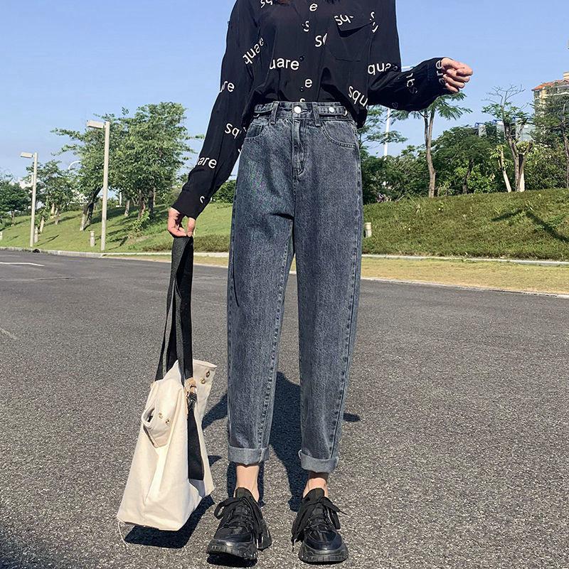 

Женские регулируемые укороченные джинсы-папы с высокой посадкой - Осень/Зима 2020, корейский стиль Medium