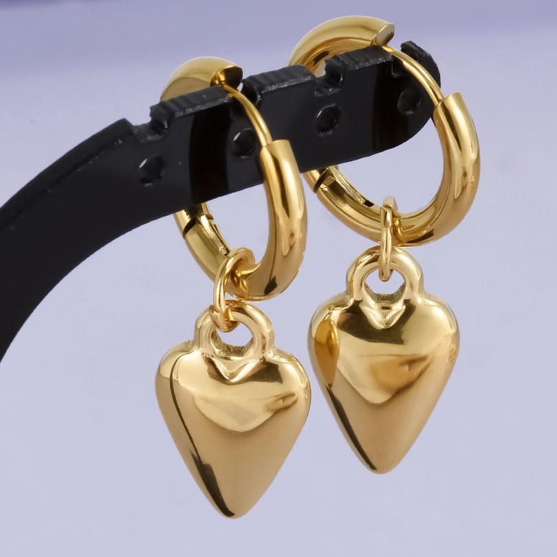 Real Gold Plated Fashion Kpop Piercing Jewelry Girl Bowknot Flower Heart Pendant Earring Stainless Steel Hoop Earrings For Women