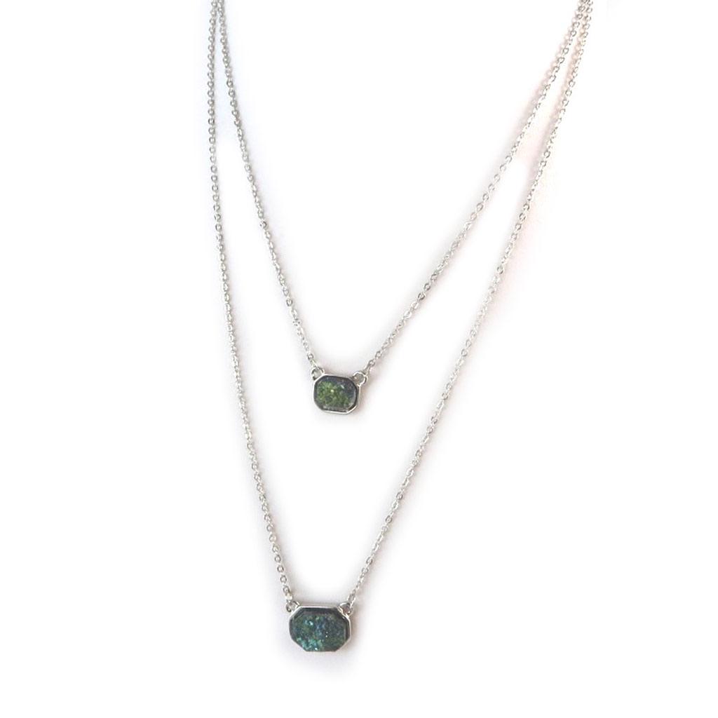 Les Trésors De Lily [N8820] - Silver Green 'Mineralia' Necklace