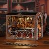 CRESYMME Book Nook Dollhouse Reeds Miniature House Log Cabin Kit Wooden 3D Puzzle DIY Adult with LED Light (Steam Railway Workshop)