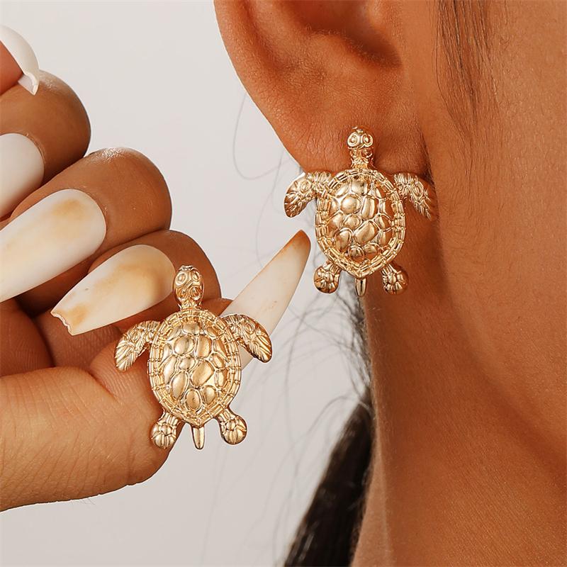 Delicate Blue Crystal Starfish Turtle Earrings for Women Summer Holiday Metal Shell Sea Star Earring Jewelry Girl Gift