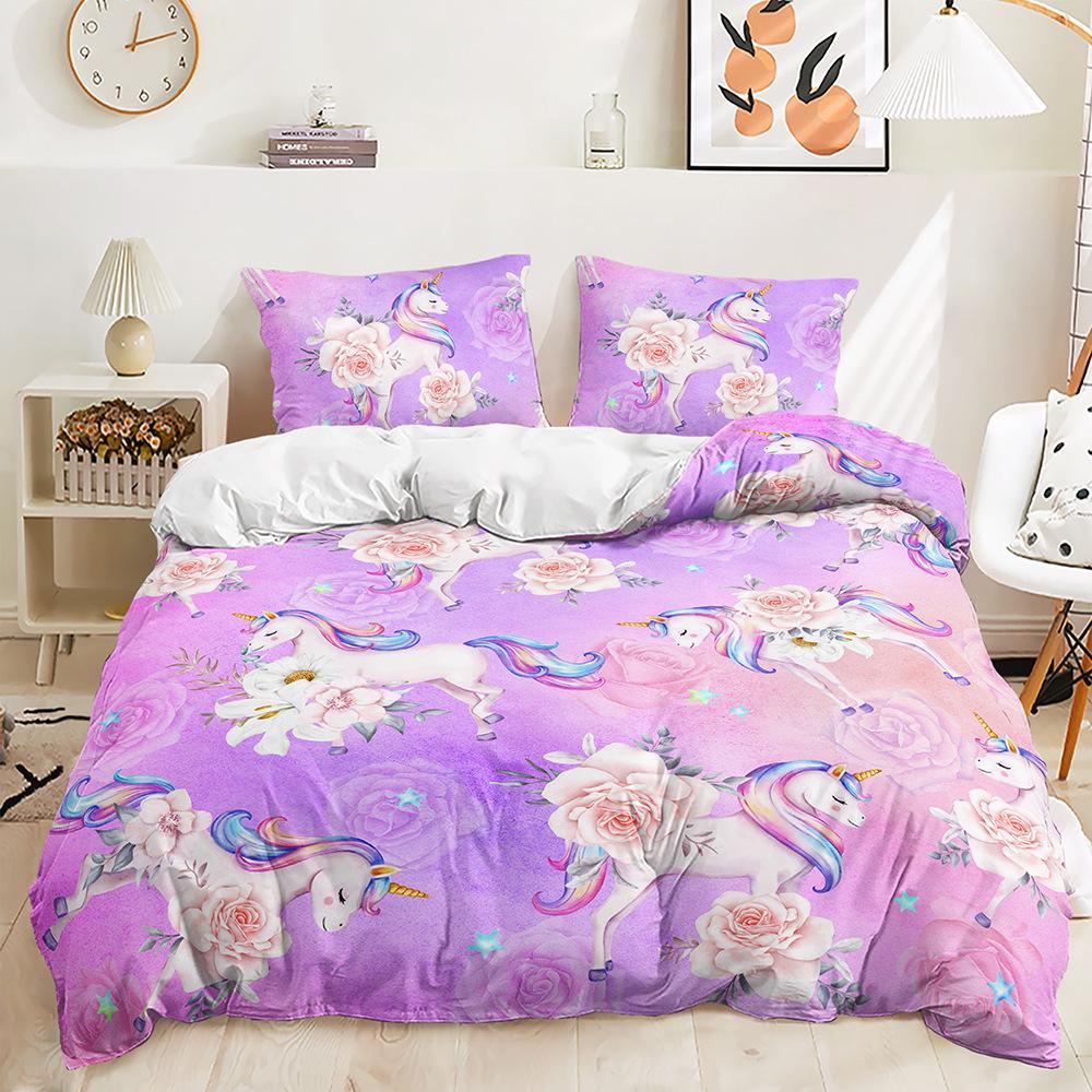 Three-Piece Dream Unicorn Quilt Cover Digital Printing Three-Piece Bedding