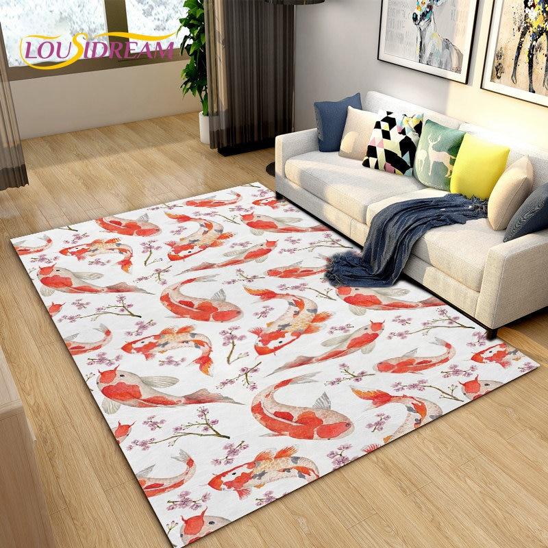 Nordic Luxury 3D Fish Carp Area Rug Large,Carpet Rug for Living Room Bedroom Sofa Decoration,Kitchen Doormat Non-slip Floor Mat