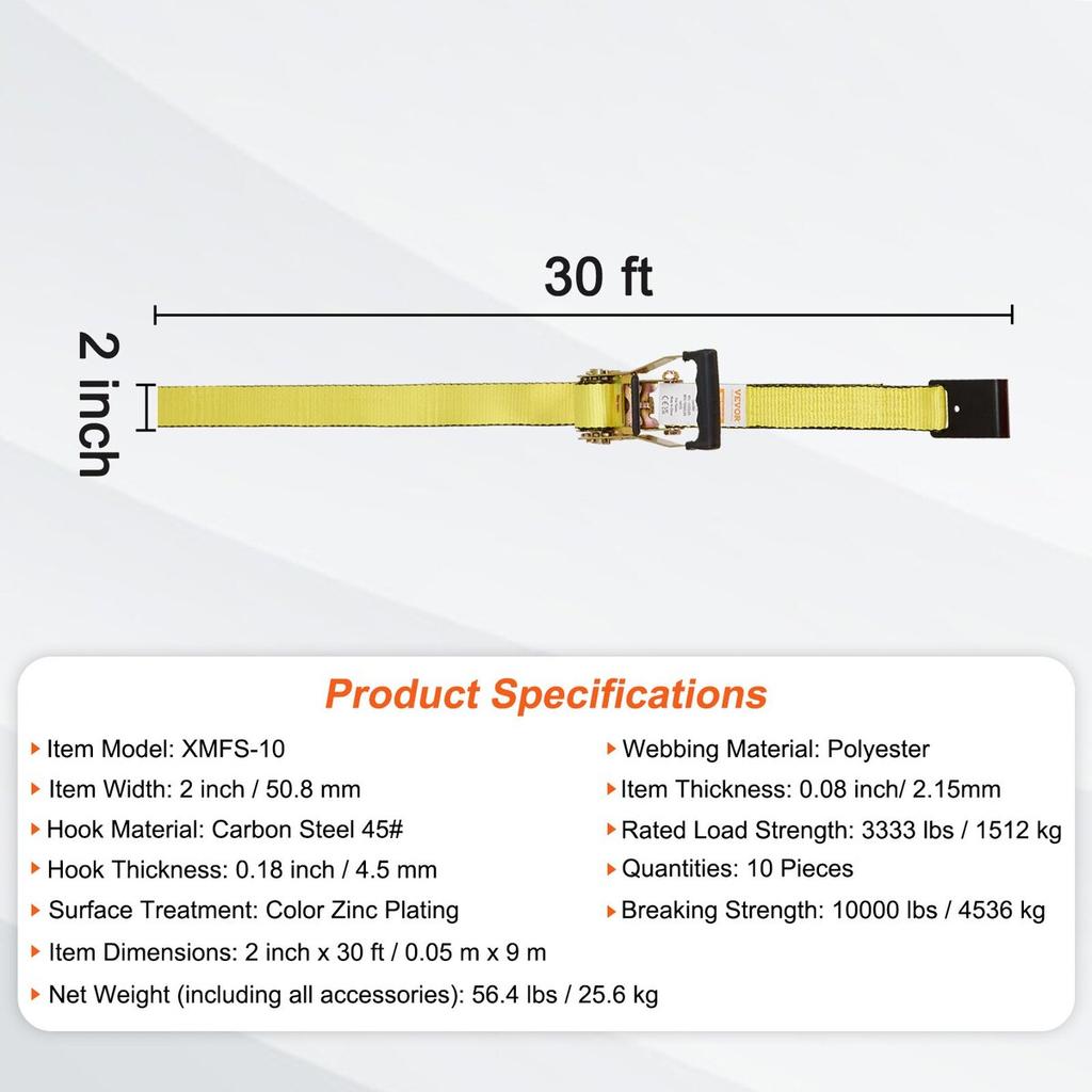 Ratchet Tie Down Straps (10PK), 10000 lb Break Strength, Endless Ratchet with 10 Premium 2" x 30' Tie Downs Heavy Duty, Track Spring Fittings for