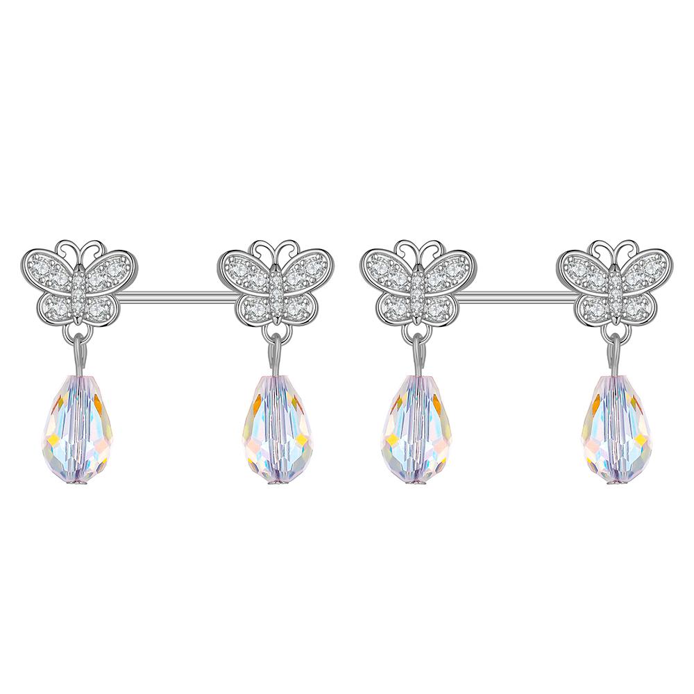 2pcs Butterfly Nipple Piercings Rings 16mm Length Bar Barbell Steel Crystal Nipple Shield Cover Heart Flower Tongue Body Jewelry