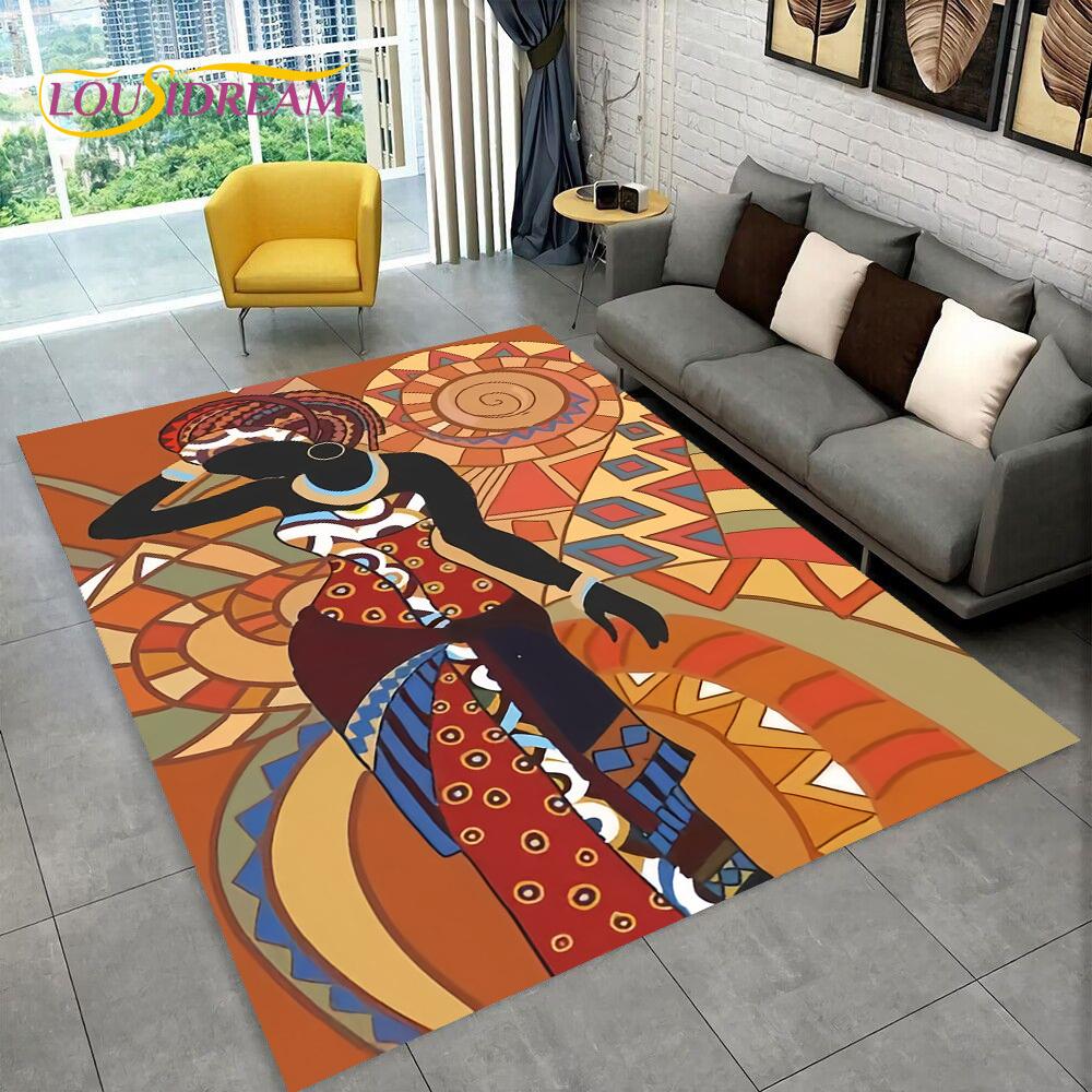 3D Africa Ethiopian Painting Art Custom Cartoon Area Rug Large,Carpet for Home Living Room Sofa Doormat Decor,Non-slip Floor Mat