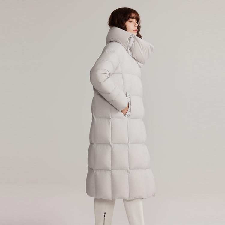 ELLE French Design Solid Color Long Simple Low Saturation Down Jacket Women outerwear Light-Gray EY49324