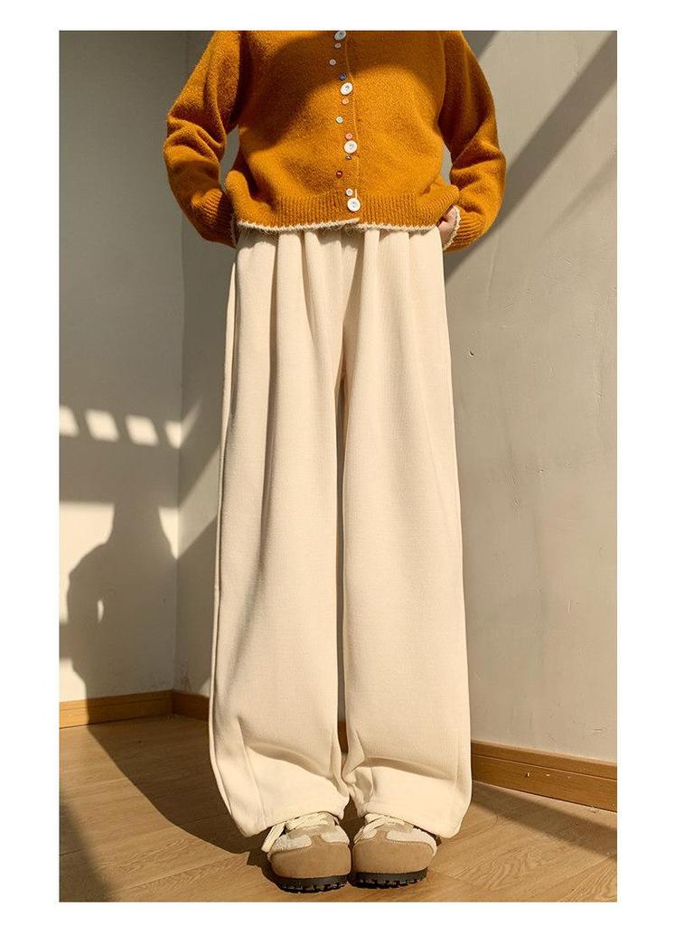 Coffee-Colored Chenille Wide-Leg High-Waisted Pants for Women - Autumn/Winter 2026 Plus Velvet Petite Loose Casual Sweatpants