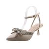 European Beautiful Women's Sandals Summer New Pointed Head Bow Fashion Sandals Bag Head Rhinestone Thin Heel Size 4142 Sandals Women