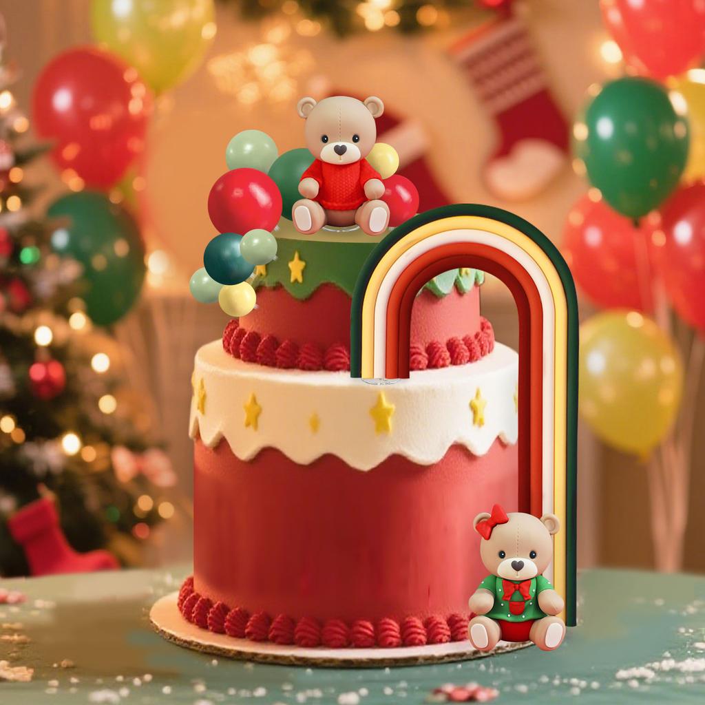 12pcs Christmas cartoon red sweaters, green shirts, teddy bear figurines, rainbow arches, gift boxes, soft rubber cake decoratio