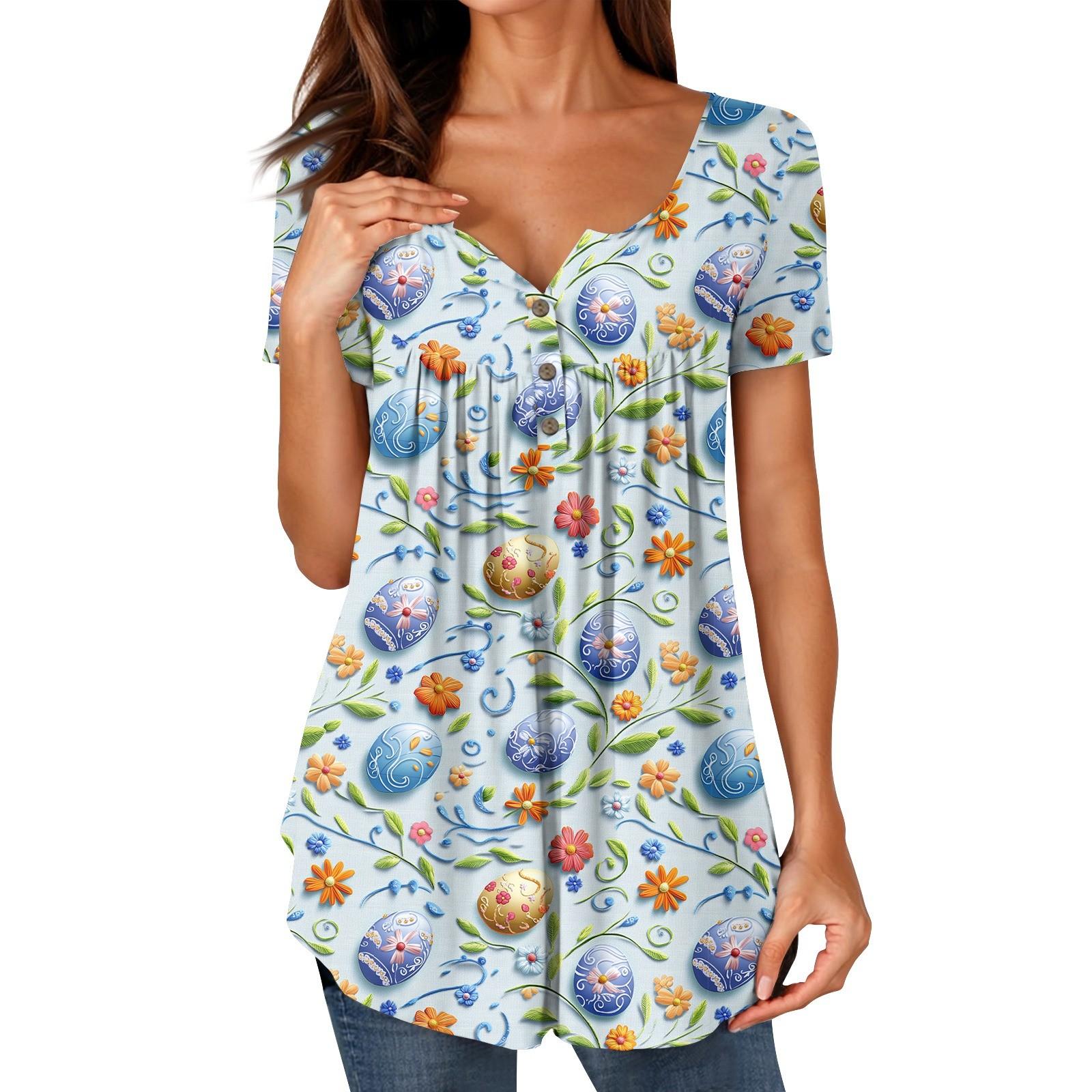 

Женские туники, топы, нарядные, повседневные, летние, с принтом, рубашки с коротким рукавом, свободный крой, плиссированный топ в стиле бохо L синий