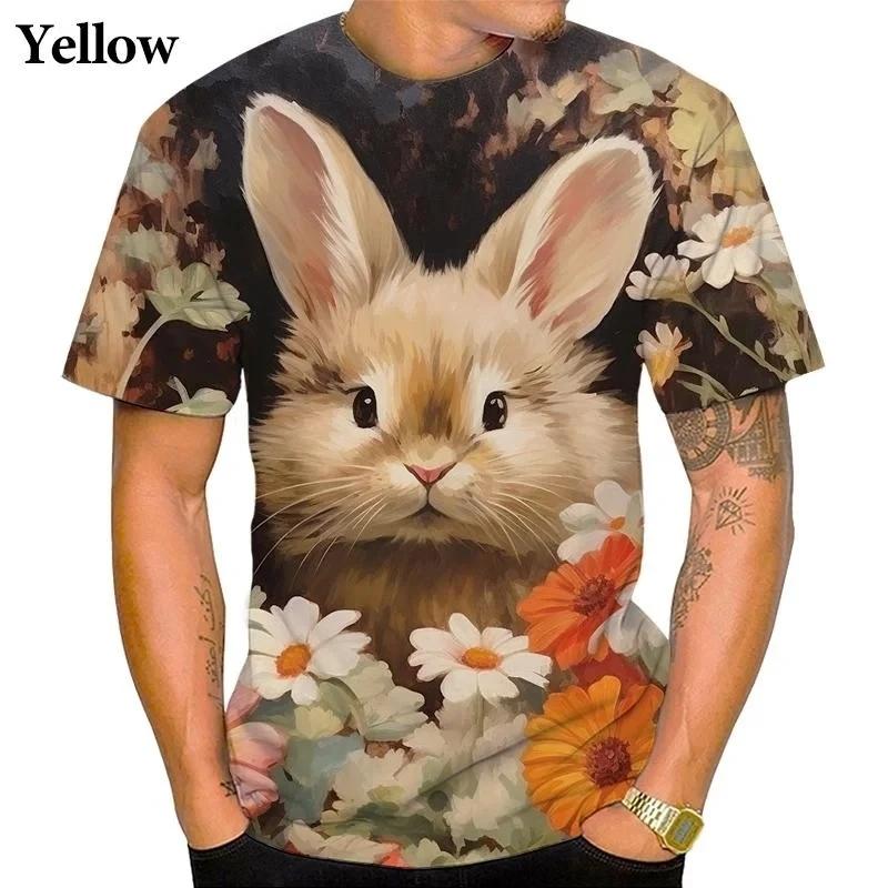 Sommer Niedliches Tier Kaninchen Muster 3D Gedrucktes T-Shirt Lässig und Lustig Street Persönlichkeit Rundhals Kurzärmelig Herren T-Shirts