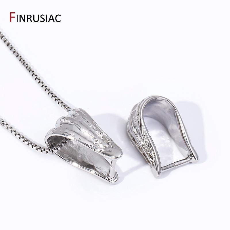 Groothandel Rhodium Plated Gekreukelde Knijpklem Hanger Oogje, Messing Hanger Oogje Connector Voor DIY Mode Ketting Maken Accessoires