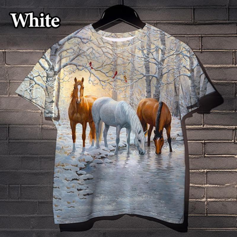

Fashion Horse Graphics T-shirts Summer Trend Short Sleeve 3D Animals Printed T Shirts Casual Loose Streetwear Harajuku Tees Tops XXS