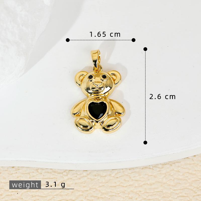 Versatile Love Heart Teddy Bear Pendant - 18K Gold Plated Copper Earring & Necklace DIY Accessories