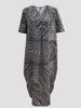 V-Neck Leaf Print Dress - Elegant European & American Style