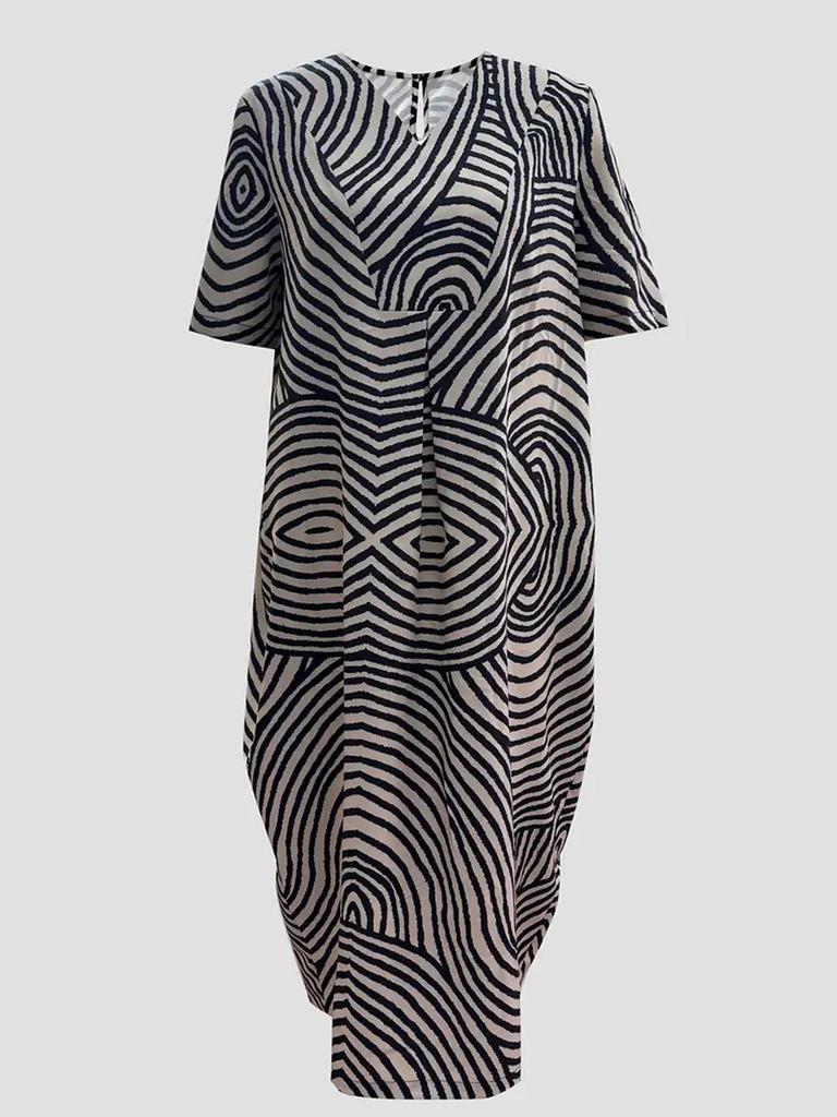 V-Neck Leaf Print Dress - Elegant European & American Style