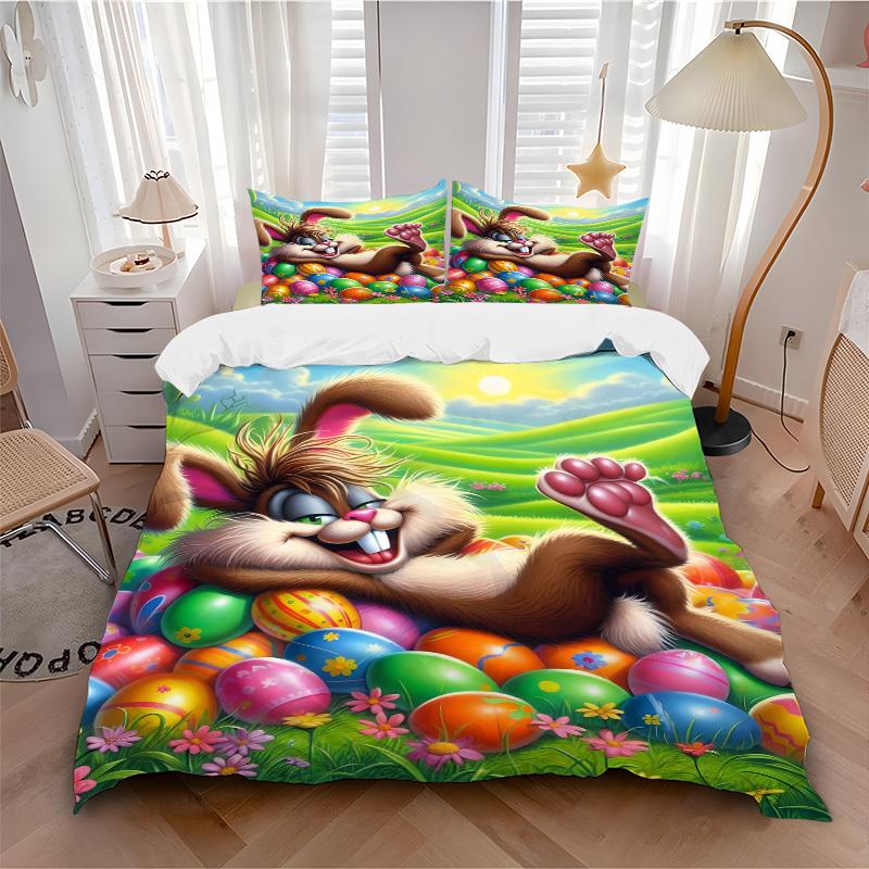 3pcs Easter Bunny Bedding Set - Includes One Quilt Cover and Two Pillowcases (No Core) - Festive Gift for Bedroom and Guest Room Decoration