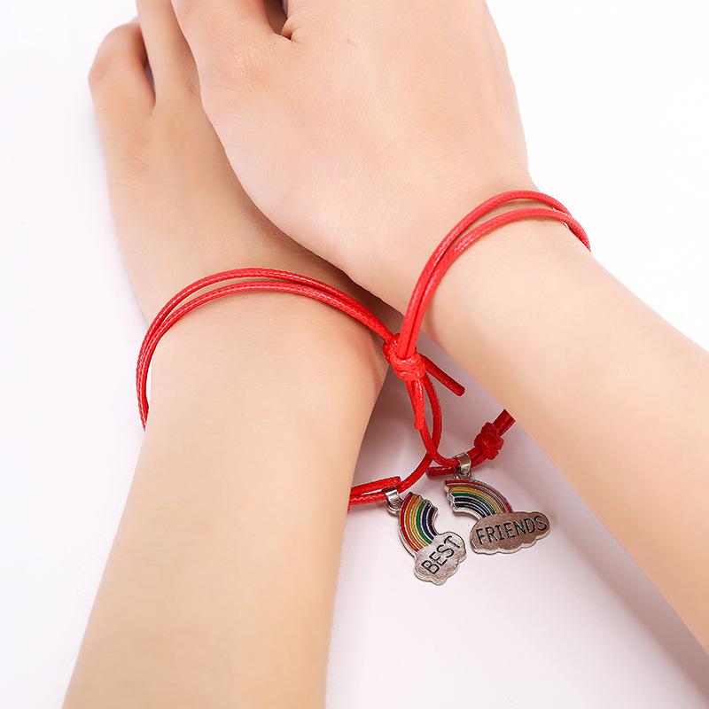 European & American Style Korean Seven-Color Rainbow Pendant Couple Bracelets - Pair for Men and Women