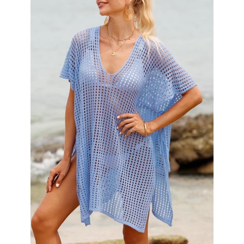 

Плюс Размер Женский Тканый Сексуальный Полый Завязок Пляжный Бикини Платье Халат one size небесно-голубой