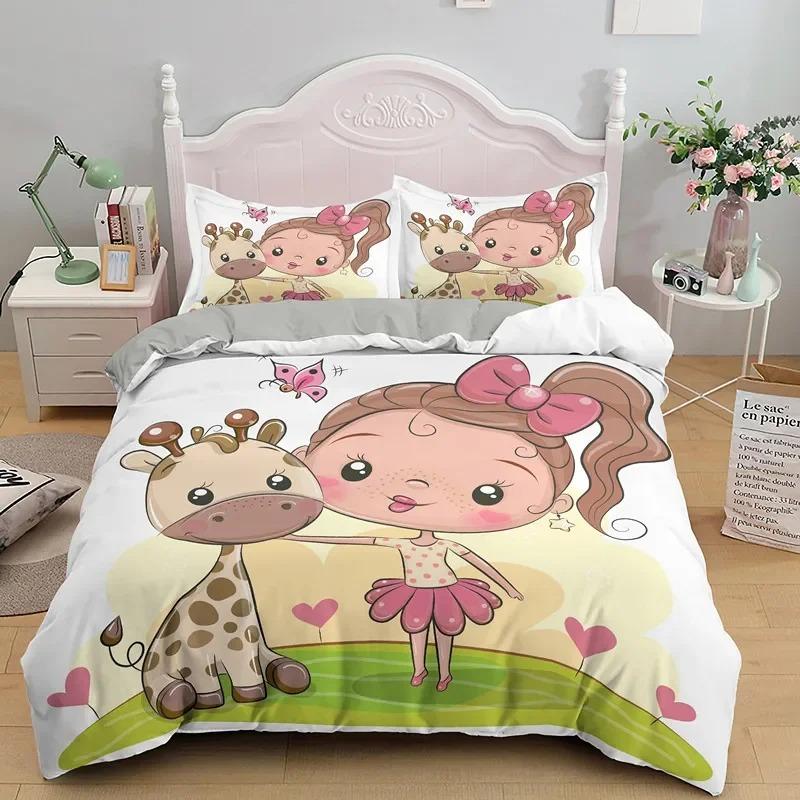 Cartoon Giraffe Duvet Cover King Queen Tropical Animals Bedding Set for Kids Boys Girls Lovely Wildlife Polyester Quilt Cover
