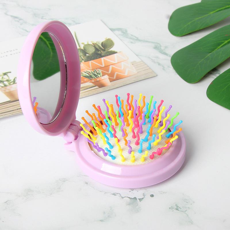 Tragbarer runder Mini-Haarkamm mit Spiegeltasche, kleine Größe, Reisemassage, zusammenklappbarer Haarkamm, Damen-Haarbürsten, Styling-Werkzeuge