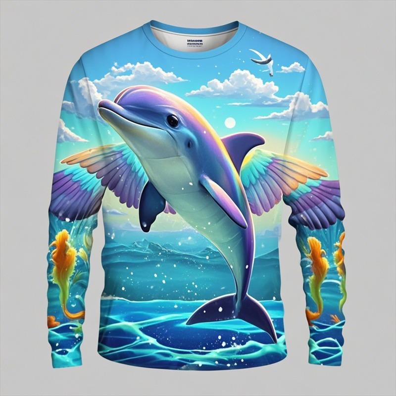 

Hot Sale Colourful 3D Dolphin Men s Women s Kids Fashion Slim T Shirt 3D Printing Long Sleeve Casual Shirt 5XL